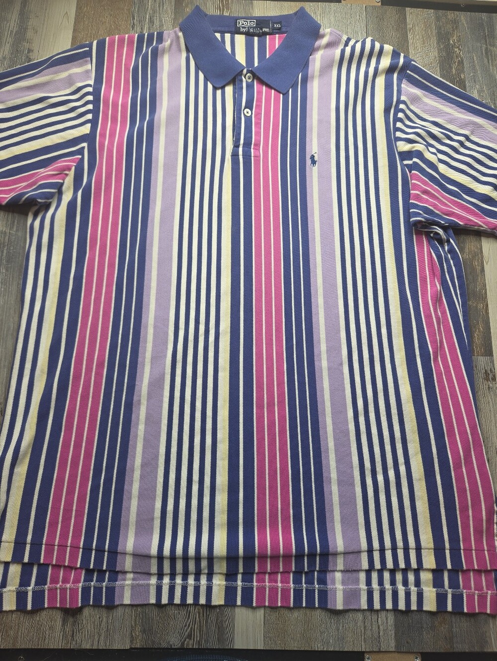 Polo Ralph Lauren Vintage XXL Polo Shirt Pink Purple Stripes FLAW